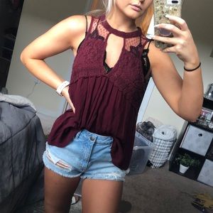 Maroon key hole blouse